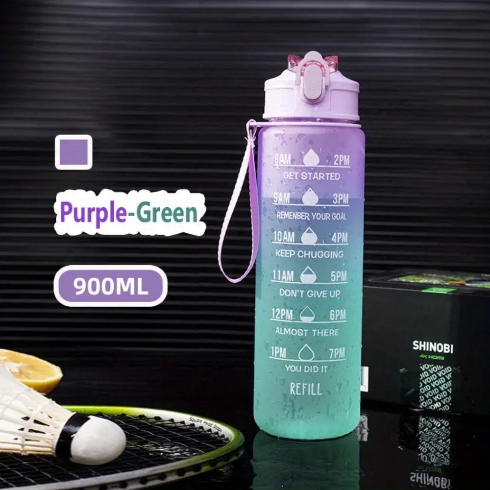 32oz/900mL Motivational Water Bottle With Straw & Time Marker